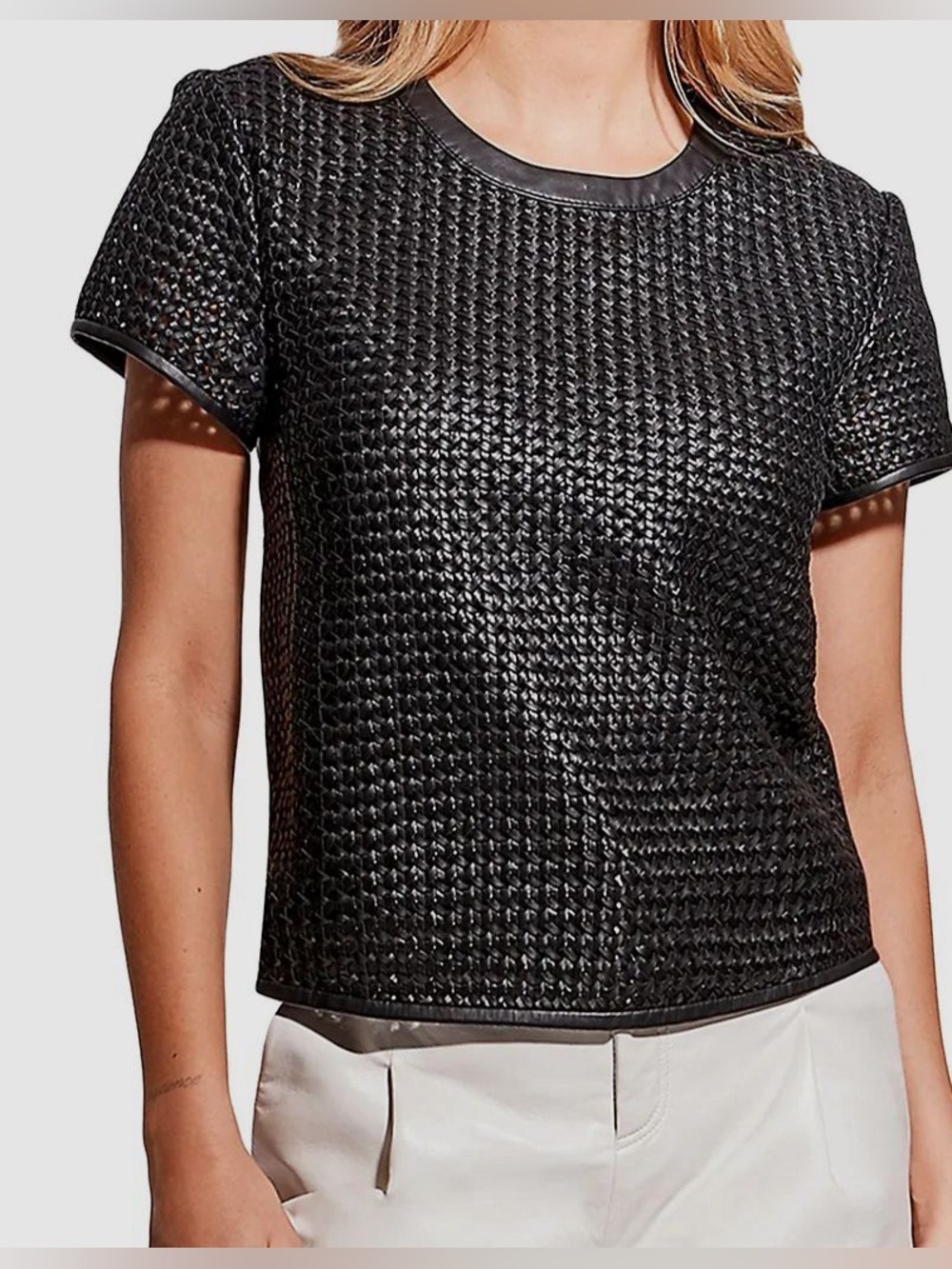 AS By DF Women's Black Piazza Recycled Woven Leather Shirt Top Size Medium NWT